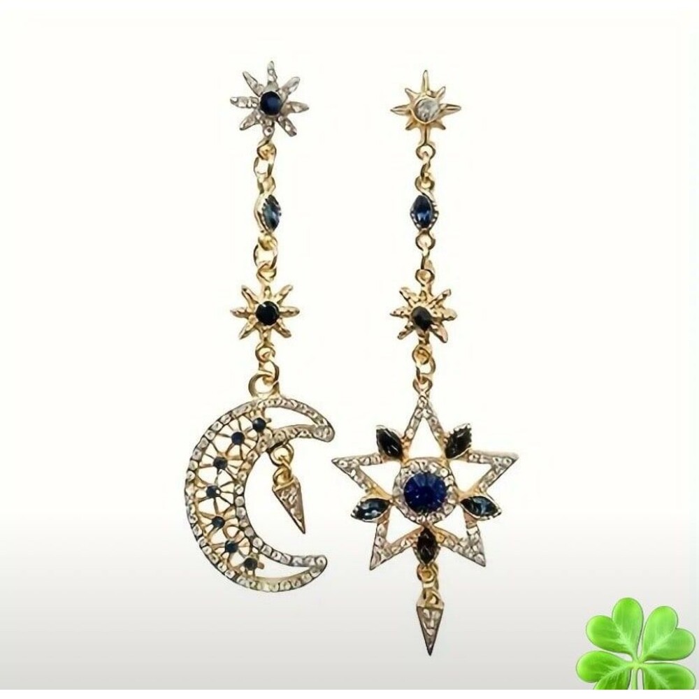 Asymmetrical chandelier Star and Moon Earrings